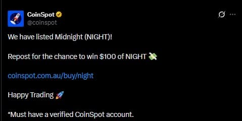 CoinSpot Lists Cardano Midnight NIGHT
