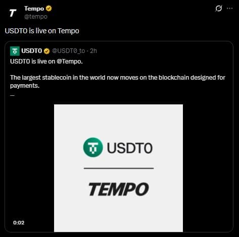 Tempo Integrates USDT0 for Unified Payments