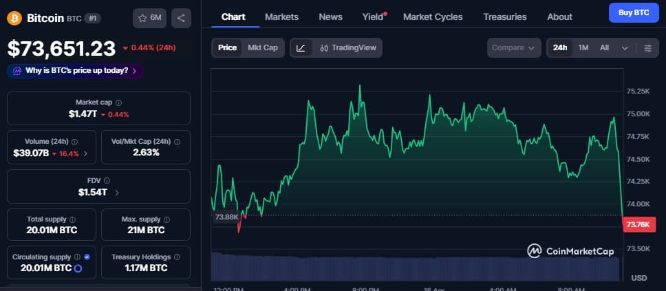 Bitcoin Holds Near $75K