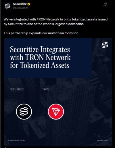 Securitize Expands TRON Unlocking Tokenized