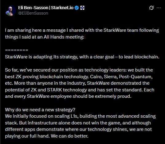 Starkware Slashes Staff Splits Into Two Units