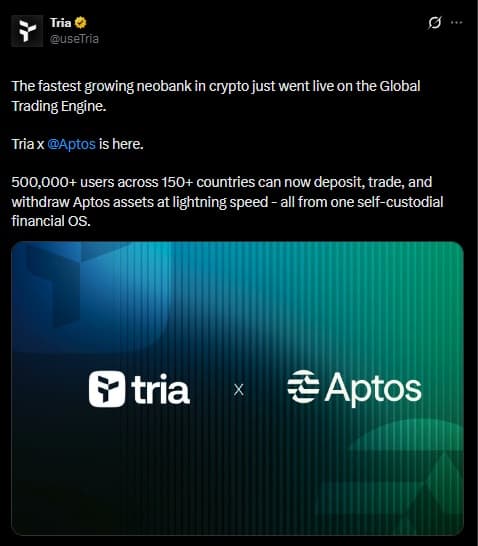 Aptos Powers Ultra-Fast Trading with Tria's Financial OS
