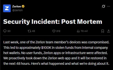 Zerion User Funds Safe After Employee Loses $100K